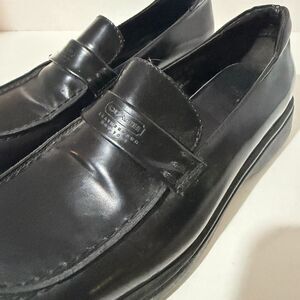 Coach, Vintage Black Patent Leather Square Toe Chunky Penny Loafer, 6.5 Rae Shoe